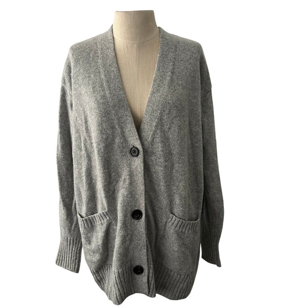 Uniqlo Light Grey Heavy Gauge Oversized V Neck Cardigan Size S Wool Blend